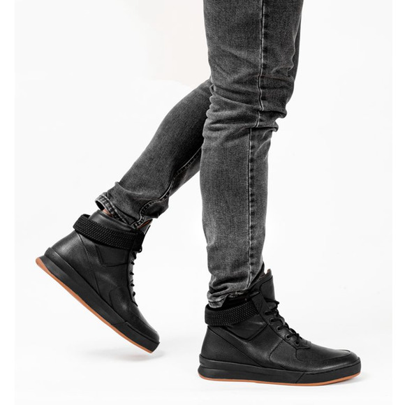 Magnus Alpha Men's sneaker High Top black on black calfskin leather size 9.5 - Picture 2 of 12